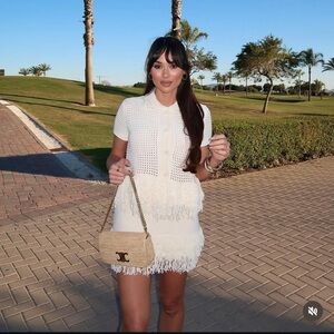 ZARA CHECKERED KNIT JACKET WITH FRINGE